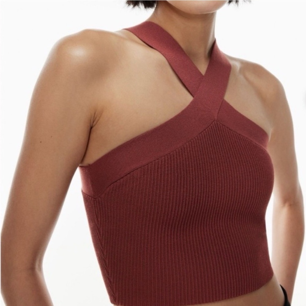 Aritzia Babaton Sculpt Knit Criss Cross Crop Tank Burgundy XL Ribbed